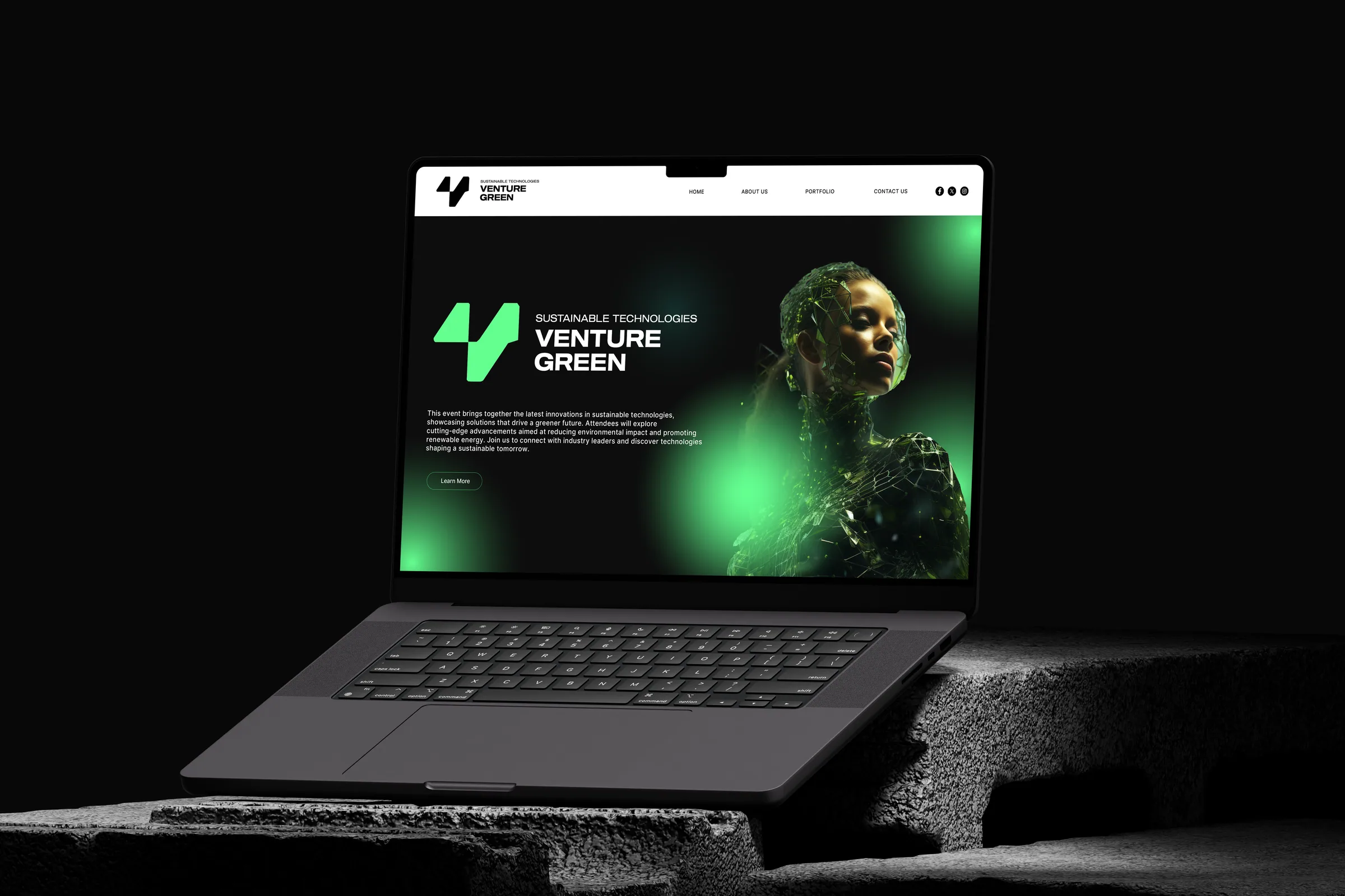 Startseite des Messeauftritts auf dem Laptop