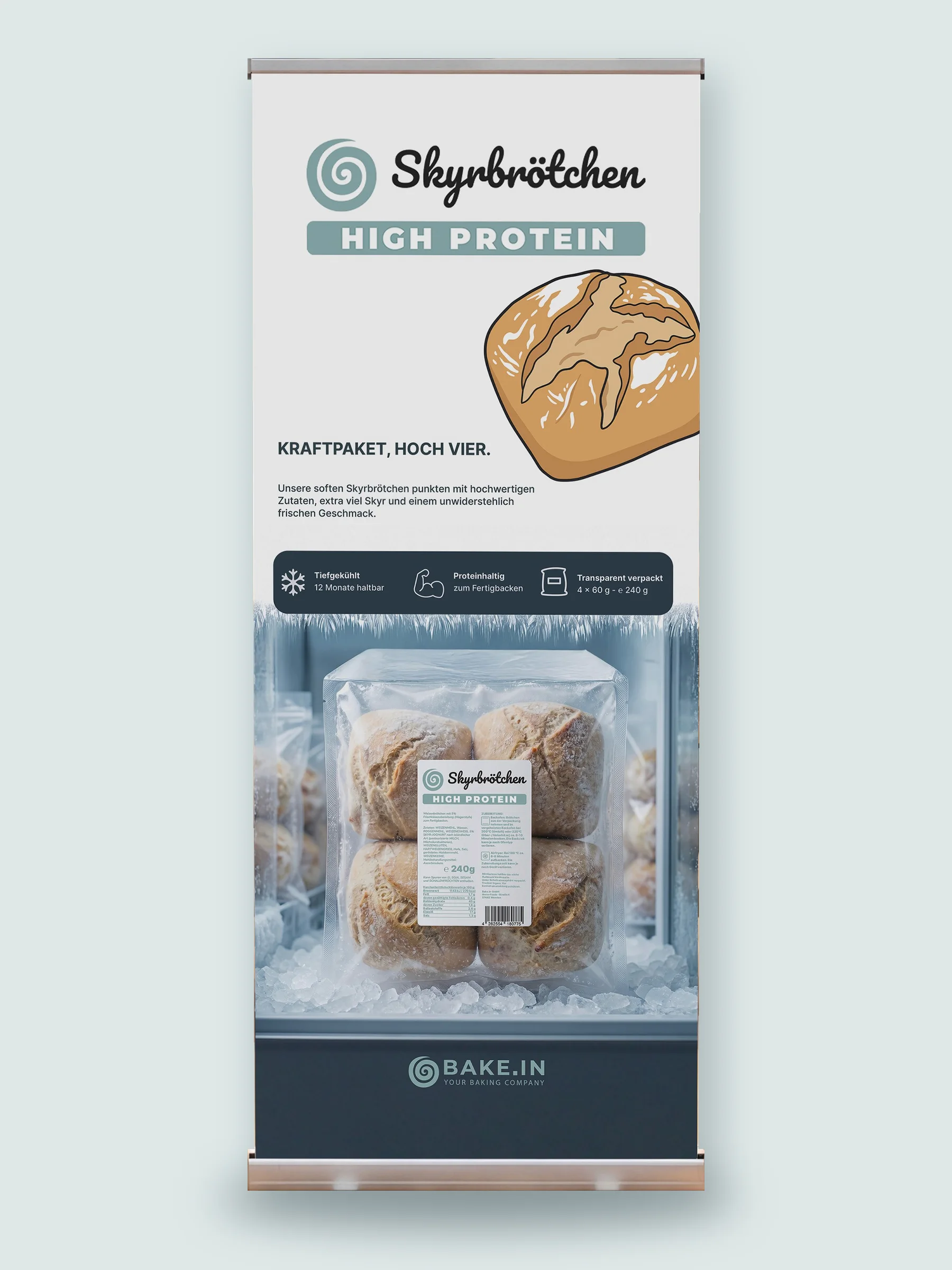 KI-Visualisierung von MPVIER: Roll-up mit Beutel und Etikett
