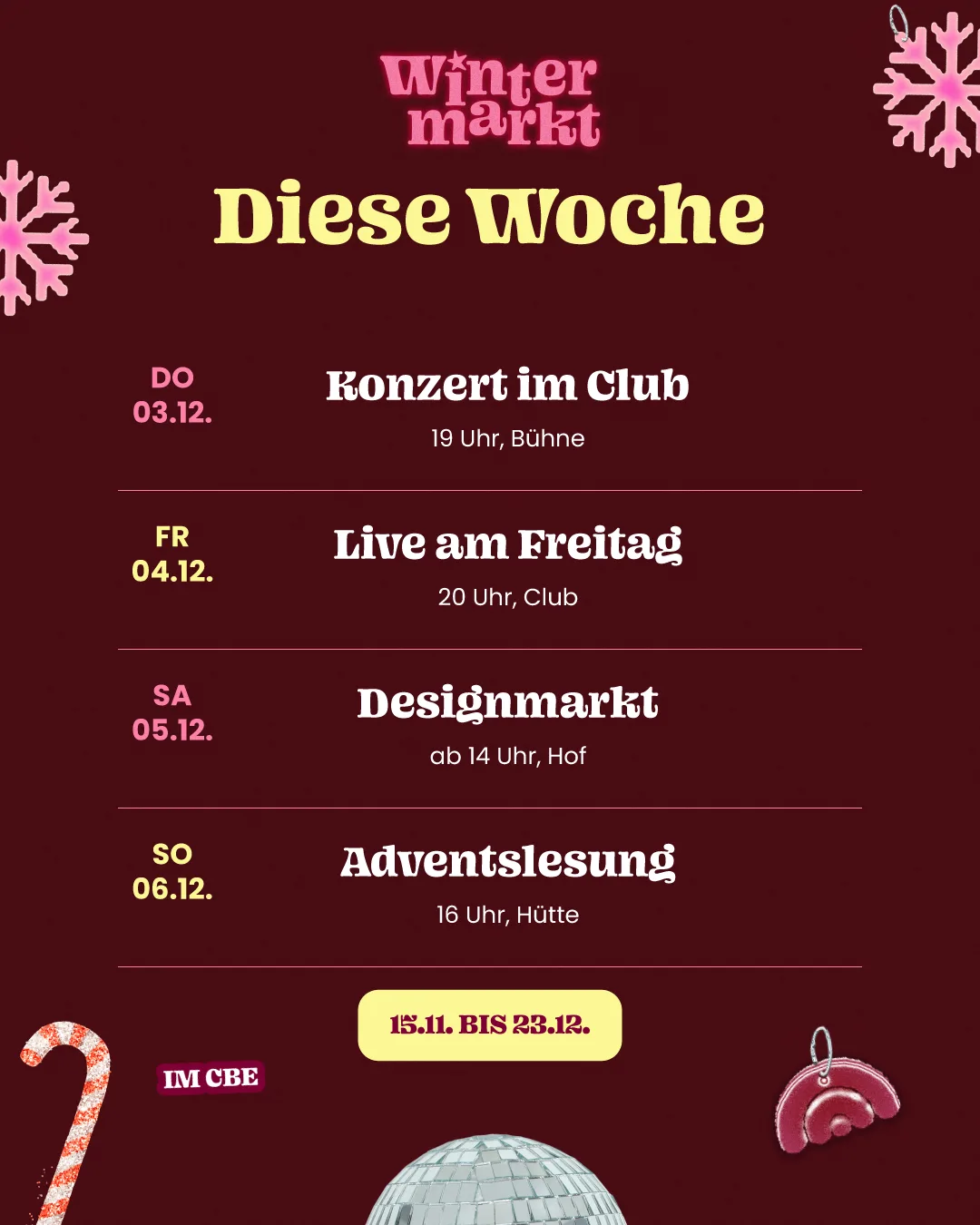 Feed, Wochenprogramm