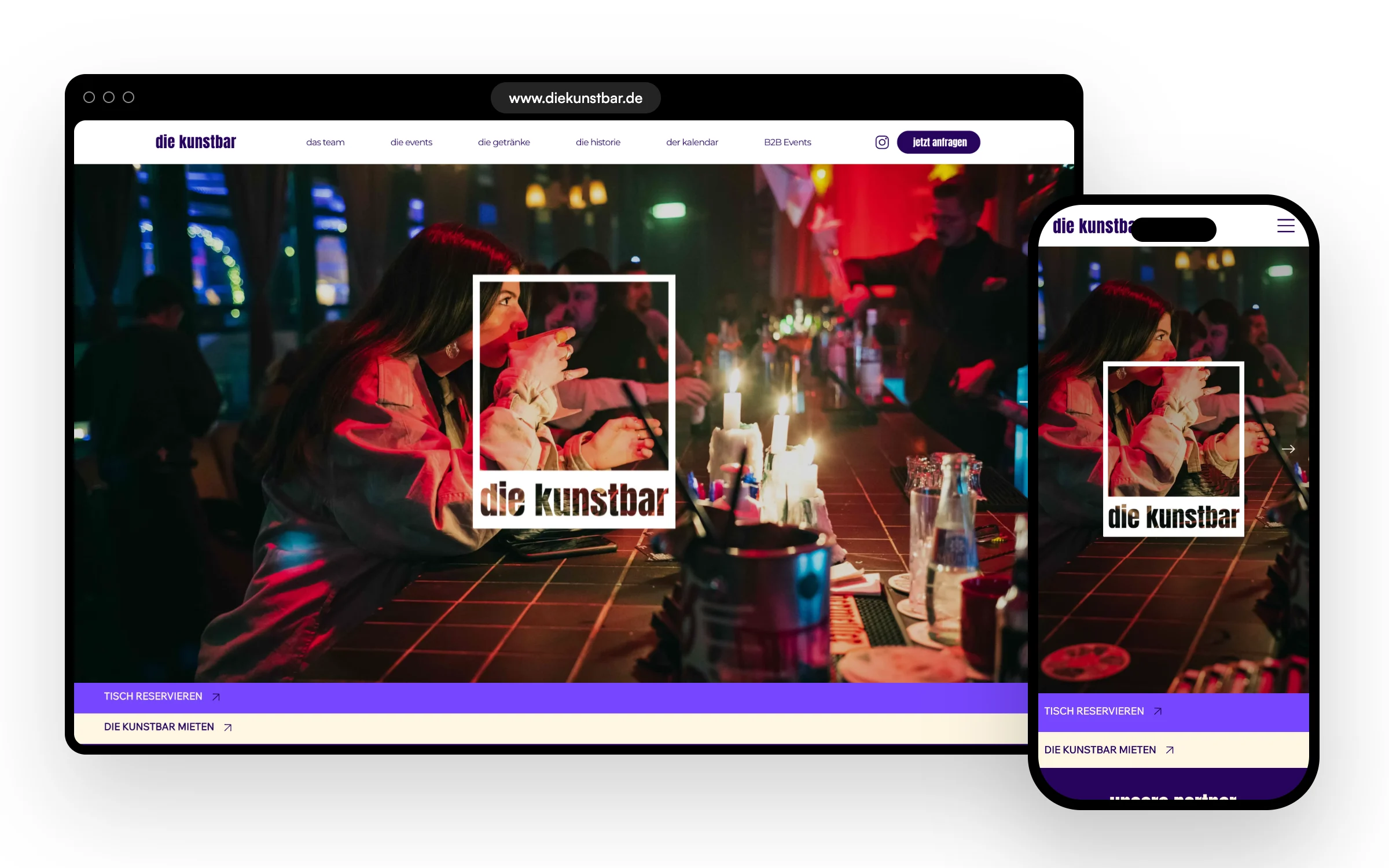 Mockup der Website die kunstbar